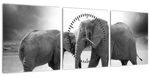 Obraz slonů (s hodinami) (90x30 cm)