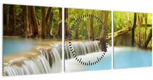 Obraz Huai Mae Kamin vodopádu v lese (s hodinami) (90x30 cm)