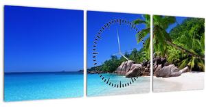 Obraz pláže na Praslin ostrově (s hodinami) (90x30 cm)