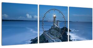 Obraz majáku a moře (s hodinami) (90x30 cm)
