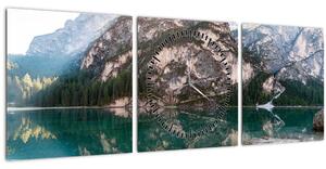 Obraz horského jezera (s hodinami) (90x30 cm)