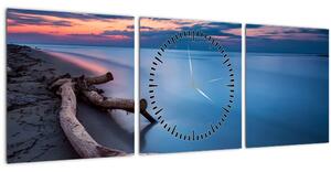 Obraz pláže při západu slunce (s hodinami) (90x30 cm)