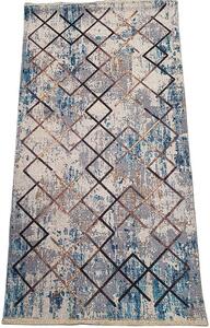 HU Béžovo-modrý koberec Banco 1022-MAVI se vzorem čtverců Rozměr: 60x110 cm