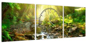 Obraz řeky v zeleném lese (s hodinami) (90x30 cm)
