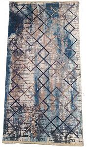 HU Moderní béžovo-modrý koberec Banco 1025-MAVI se vzorem čtverců Rozměr: 60x110 cm