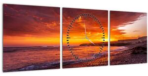 Obraz západu slunce u moře (s hodinami) (90x30 cm)
