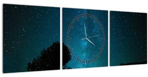 Obraz noční oblohy s hvězdami (s hodinami) (90x30 cm)