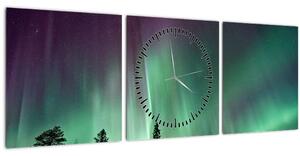 Obraz polární záře (s hodinami) (90x30 cm)