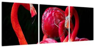 Obraz červených plameňáků (s hodinami) (90x30 cm)