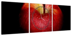 Obraz jablka na černém pozadí (s hodinami) (90x30 cm)