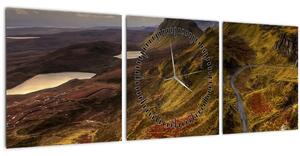 Obraz skotských hor (s hodinami) (90x30 cm)