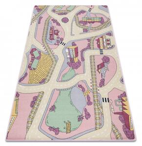 Dětský koberec REBEL ROADS Playtime 63 Město protiskluzový - růžový / béžový