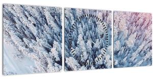 Obraz zasněžených stromů (s hodinami) (90x30 cm)