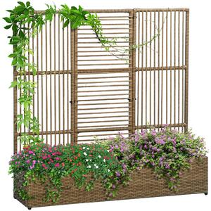 Zvýšený zahradní záhon Outsunny s mřížkou v ratanovém vzhledu, 103 x 103 x 29 cm Písek | Aosom