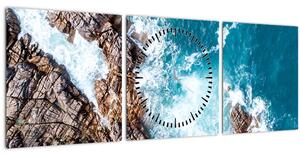 Obraz skal a moře (s hodinami) (90x30 cm)