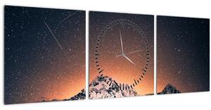 Obraz hvězdné oblohy s horami (s hodinami) (90x30 cm)