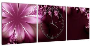 Obraz abstrakce - květiny (s hodinami) (90x30 cm)