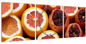Obraz pomerančů a granátových jablek (s hodinami) (90x30 cm)