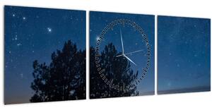 Obraz stromů v noci (s hodinami) (90x30 cm)