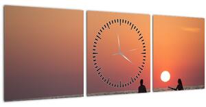 Obraz kanoistů při západu slunce (s hodinami) (90x30 cm)