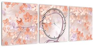 Obraz korálových květů stromu - abstrakt (s hodinami) (90x30 cm)