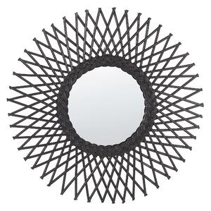Nástěnné ratanové zrcadlo ve tvaru slunce ⌀ 60 cm černé TAGOLU