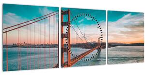 Obraz- Golden Gate, San Francisco (s hodinami) (90x30 cm)