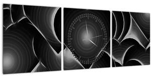 Obraz černo-bílých srdcí (s hodinami) (90x30 cm)