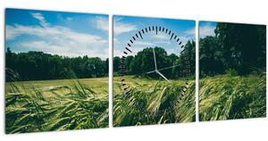 Obraz louky a lesa (s hodinami) (90x30 cm)