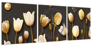 Obraz - Tulipány - abstraktní (s hodinami) (90x30 cm)