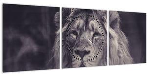 Obraz lva (s hodinami) (90x30 cm)