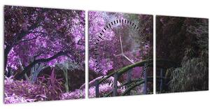 Obraz fialové zahrady (s hodinami) (90x30 cm)