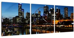 Obraz noci v Melbourne (s hodinami) (90x30 cm)