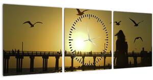 Obraz - Procházka po pláži (s hodinami) (90x30 cm)