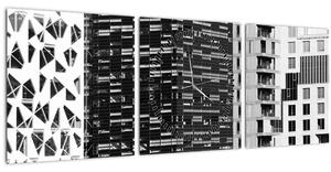 Obraz černobílé architektury (s hodinami) (90x30 cm)