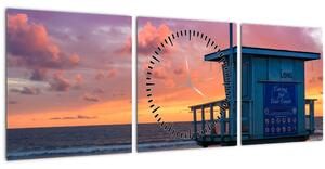 Obraz z pláže Santa Monica (s hodinami) (90x30 cm)