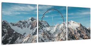 Obraz zasněžených vrcholků, Fiordland (s hodinami) (90x30 cm)