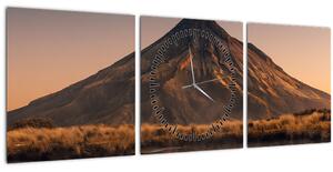 Obraz odrazu hory Taranaki, Nový Zéland (s hodinami) (90x30 cm)