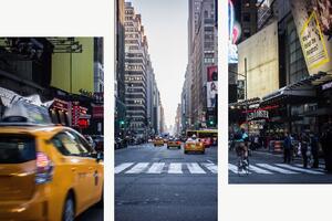 Newyorská ulice se žlutými taxíky – Třídílný obraz C, 90 × 60 cm