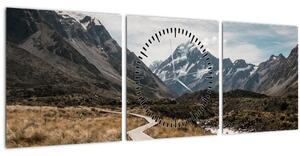 Obraz - Chodník v údolí hory Mt. Cook (s hodinami) (90x30 cm)