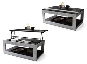 Mazzoni LUSSO Černá Matná/Betón Millenium - MODERNÍ KONFERENČNÍ STOLEK SE ZVEDACÍ STOLNÍ DESKOU + ODKLÁDACÍ POLICE (NA KOLEČKÁCH!)