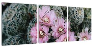 Obraz květ kaktusu (s hodinami) (90x30 cm)