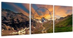 Obraz - Odraz v horském jezeře (s hodinami) (90x30 cm)