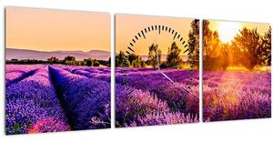 Obraz levandulového pole, Provence (s hodinami) (90x30 cm)