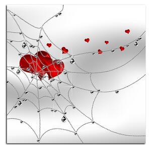 Obraz na plátně - Srdce v stříbrné pavučině - čtverec 378A (80x80 cm)