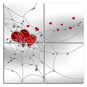 Obraz na plátně - Srdce v stříbrné pavučině - čtverec 378D (100x100 cm)