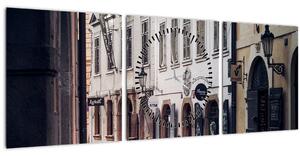 Obraz - Pražská ulička (s hodinami) (90x30 cm)