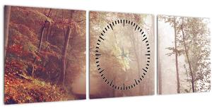 Obraz - Podzimní procházka lesem (s hodinami) (90x30 cm)