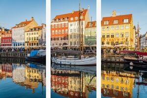Barevný přístav Nyhavn v Kodani – Třídílný obraz A, 90 × 60 cm