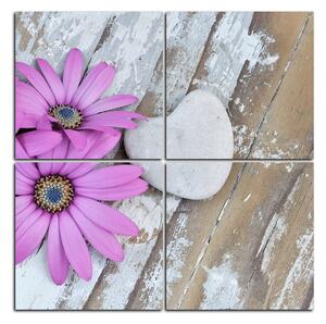 Obraz na plátně - Květy a kamenné srdce - čtverec 383D (60x60 cm)
